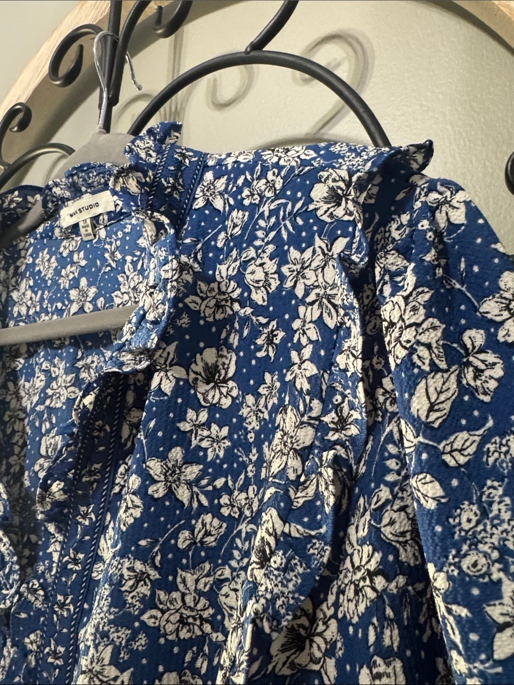 Max Studio Blue and White Floral Maxi Dress 1X feminine lightweight peasant - Picture 12 of 14